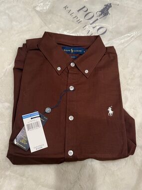 Ralph Lauren Men's Button-Down Shirt in Deep Brown with White Polo Logo